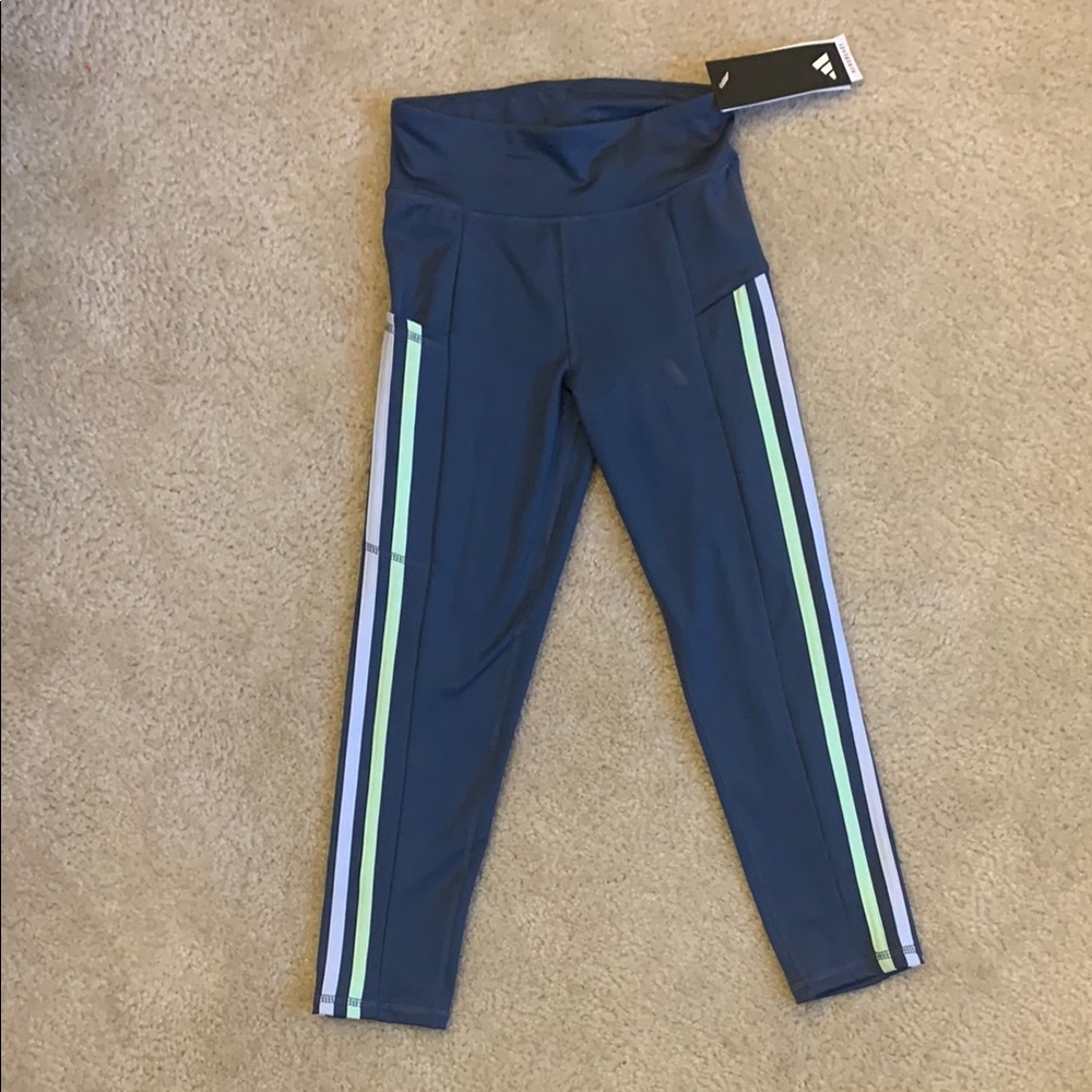 Adidas Blue Leggings with Light Stripes